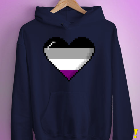 Asexual Pride 8-Bit Pixel Heart Hoodie - Navy